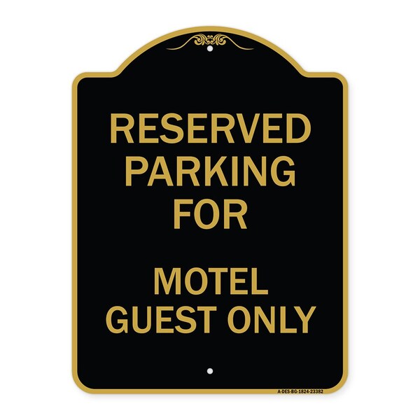 Parking Reserved for Motel Guest Only, Black & Gold Aluminum Sign, 18" x 24", BG-1824-23382
